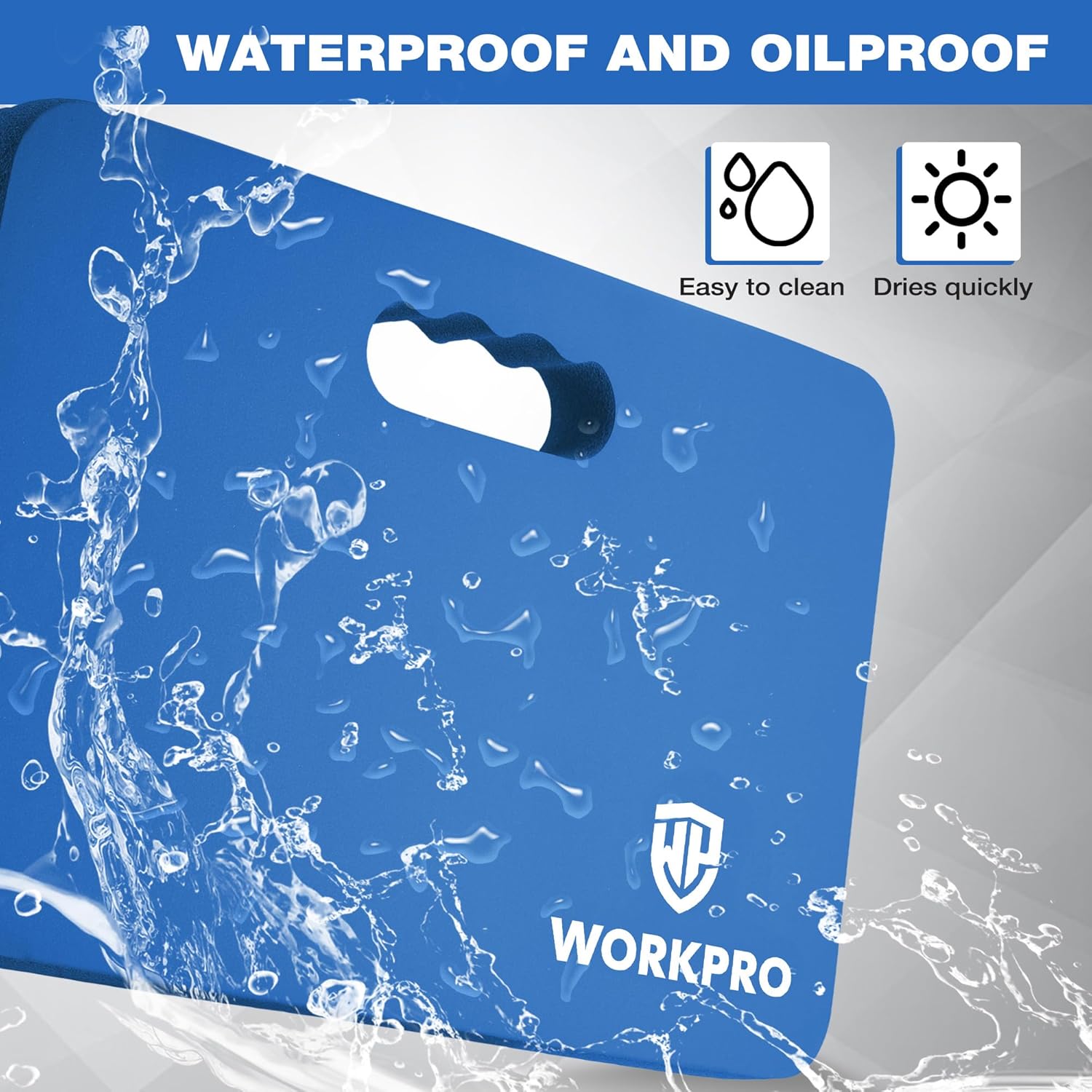 Extra thick foam kneeling pad in blue with water- and oil-resistant outer layer
