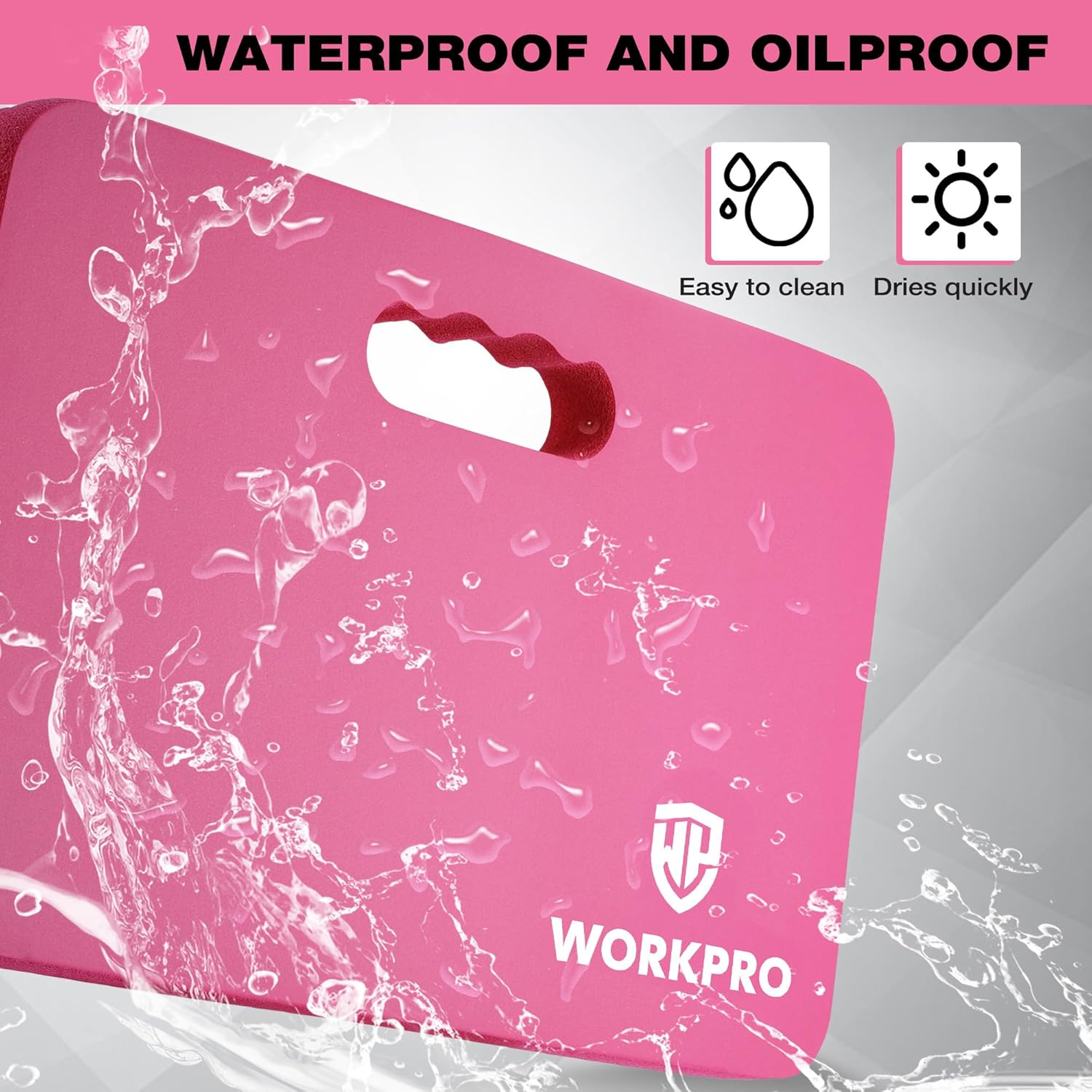 Extra thick foam kneeling pad in pink with water- and oil-resistant outer layer