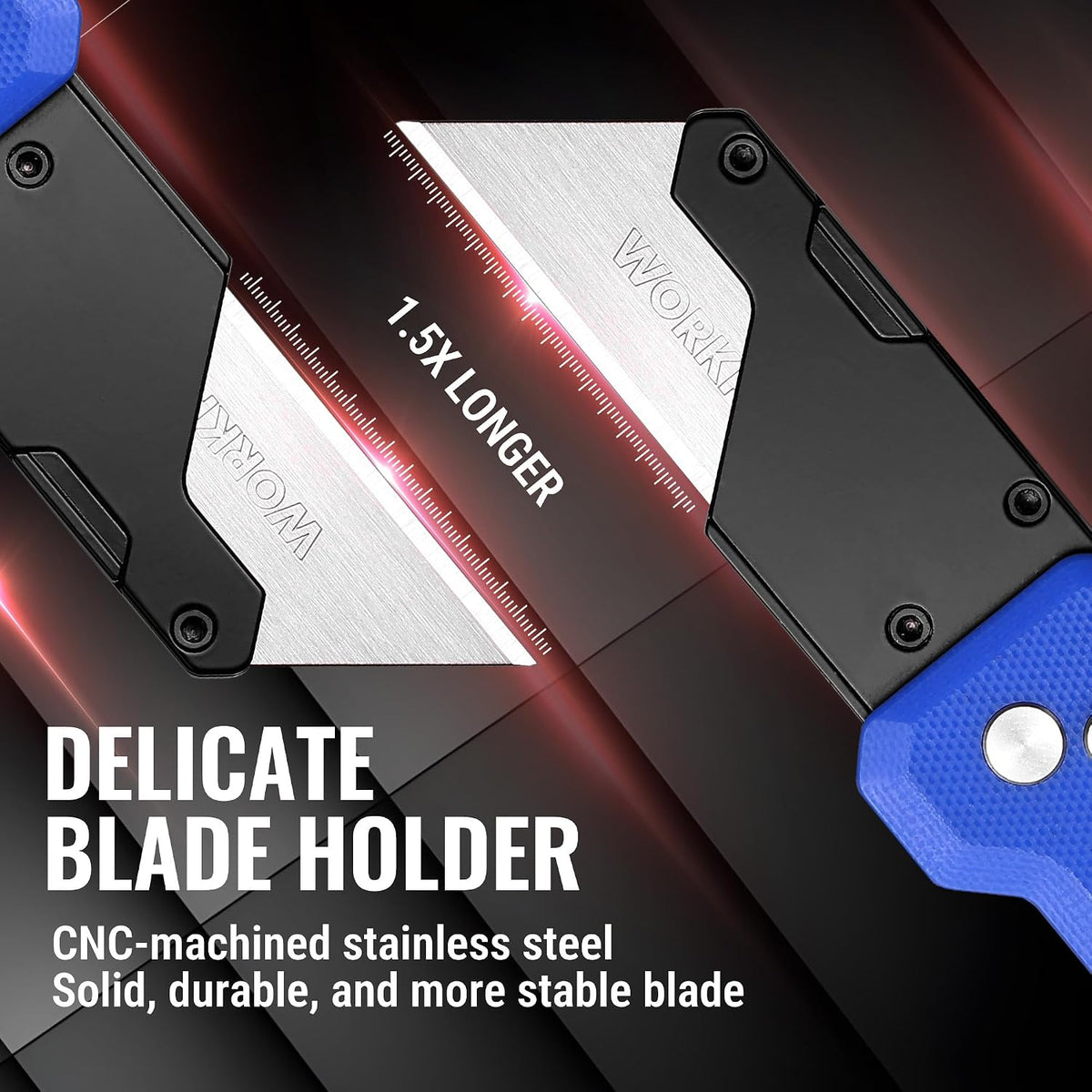 WORKPRO CNC Machined Utility Knife with extra 10 Blades, G10 Blue Handle