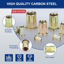 WORKPRO 220Pcs Metric Rivet Nuts, Zinc Plated Carbon Steel Flat Head Threaded Insert Nut with Knurled Body, Include Storage Case, 7 Sizes Rivnuts Assortment Kit-M3, M4, M5, M6, M8, M10, M12