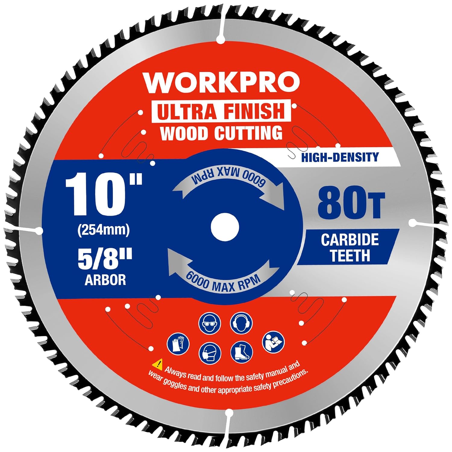 10 in circular saw blade with 80T carbide teeth and 5/8 in arbor, ultra-fine finish