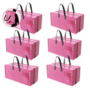 WORKPRO 6 Pack Extra Large Heavy-Duty Storage Moving Tote Bags with Zippers & Carrying Handles Backpack Straps - Pink Ribbon