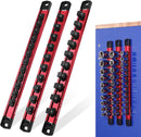 WORKPRO Magnetic Socket Organizer Set, 1/2" 3/8" 1/4" Drive Aluminum Alloy Socket Holder with Removable Socket Clip for Quick Customization, 3PC Socket Rail for Tool Box Drawer (Socket Excluded)