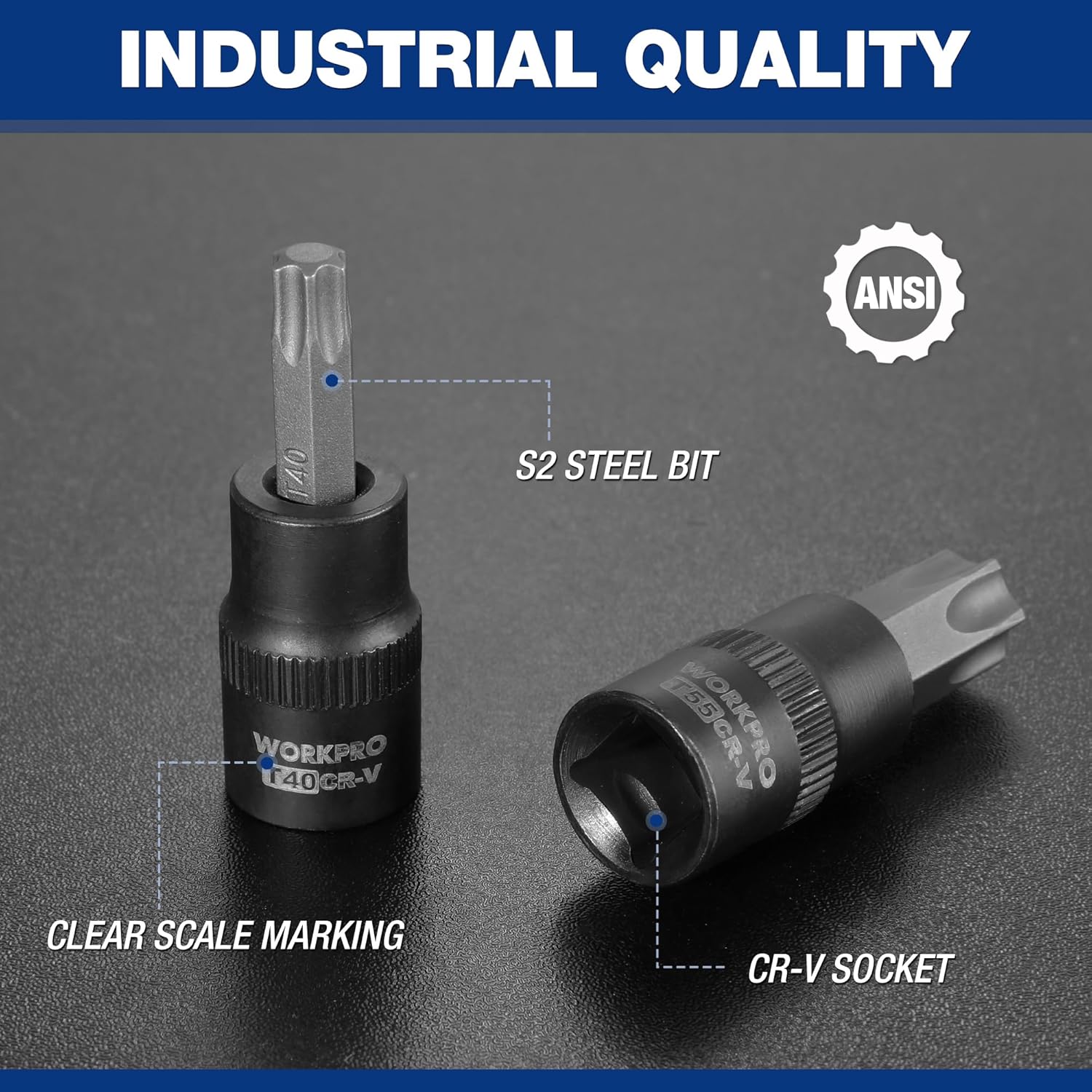 Torx socket and bit holder set, black with clear size markings and CR-V socket