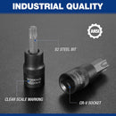 WORKPRO 60-piece Master Torx Bit Socket and External Torx Socket Set, 1/4", 3/8", 1/2" Drive Bits, Female E Sockets E4-E24, Star Socket Bits T6-T70, TT6-TT70, TP8-TP60, CR-V & S2 Alloy Steel