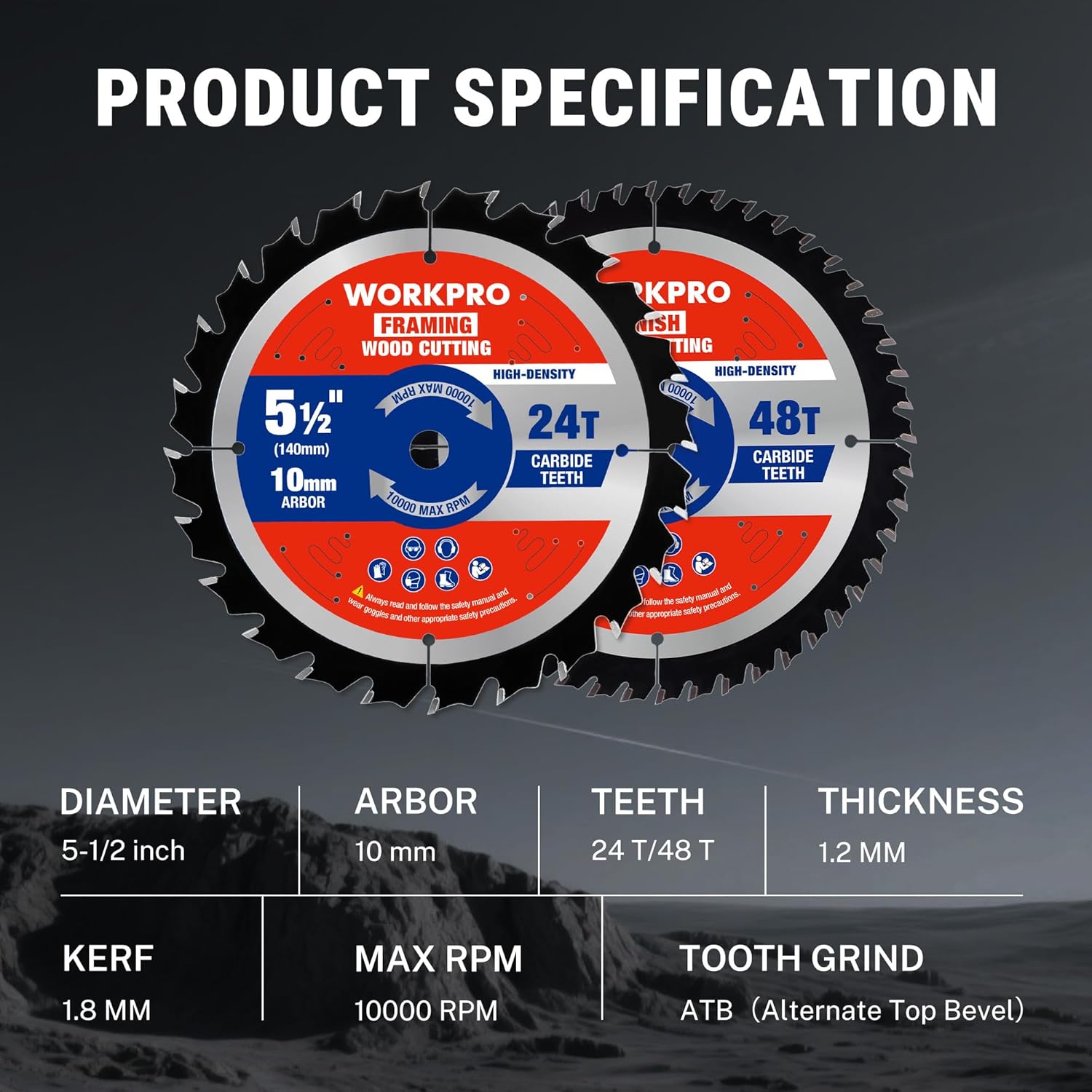 5-1/2 in combo circular saw blades diagram: 24T and 48T ATB carbide teeth