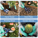 WORKPRO 5PCS Garden Tool Set, Aluminum Heavy Duty Gardening Tool Set with Garden Tool Bag, Outdoor Garden Hand Tools, Blue Insect and Flower