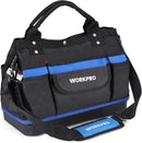 WORKPRO 15-inch Tool Bag, Top Open, Multi-use Tool Tote with Adjustable Shoulder Strap and Waterproof Molded Base, 13 Pockets