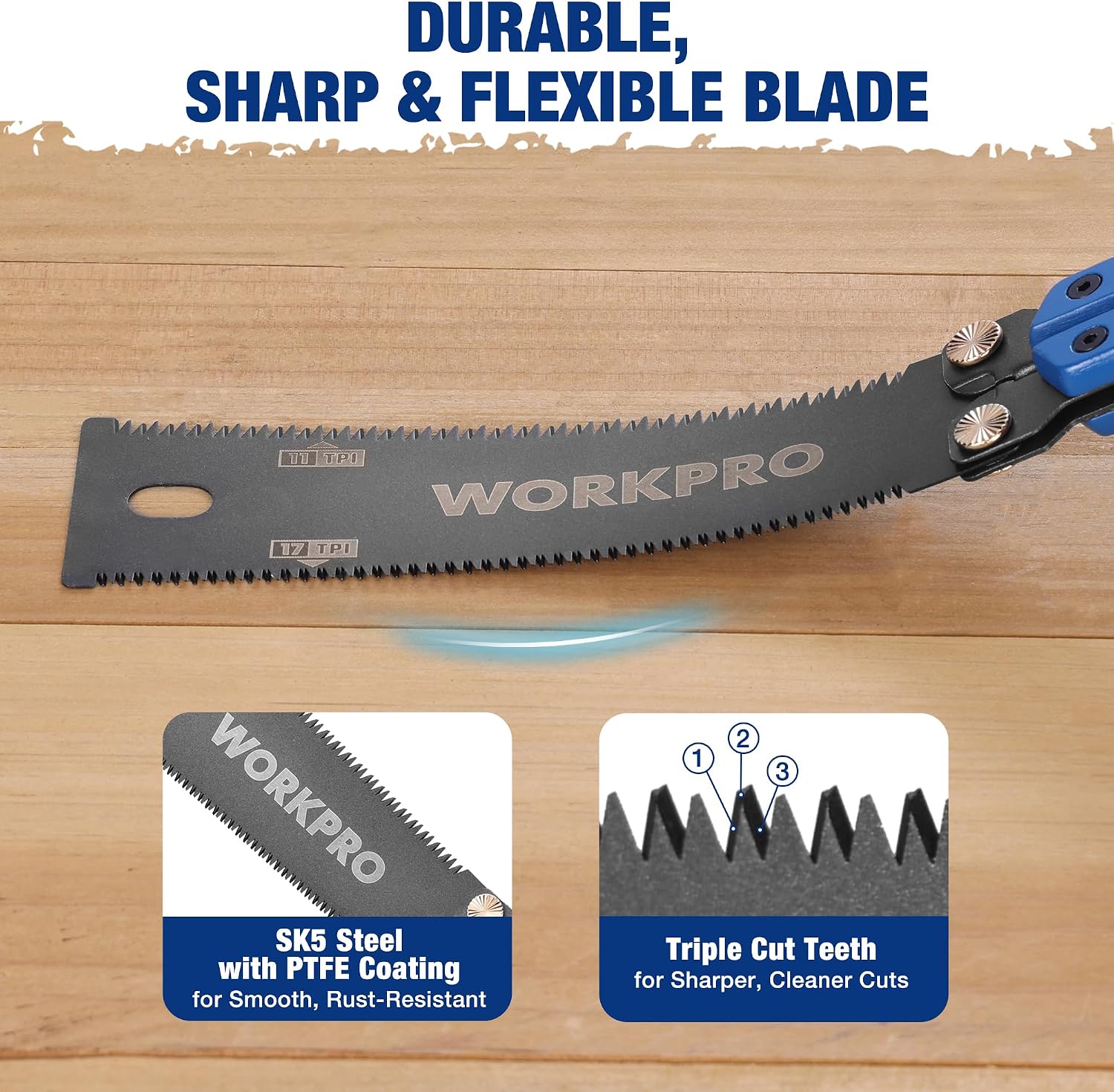 WORKPRO 6'' Folding Japanese Hand Saw, Double-Edged Pull Saw with 11&17 TPI