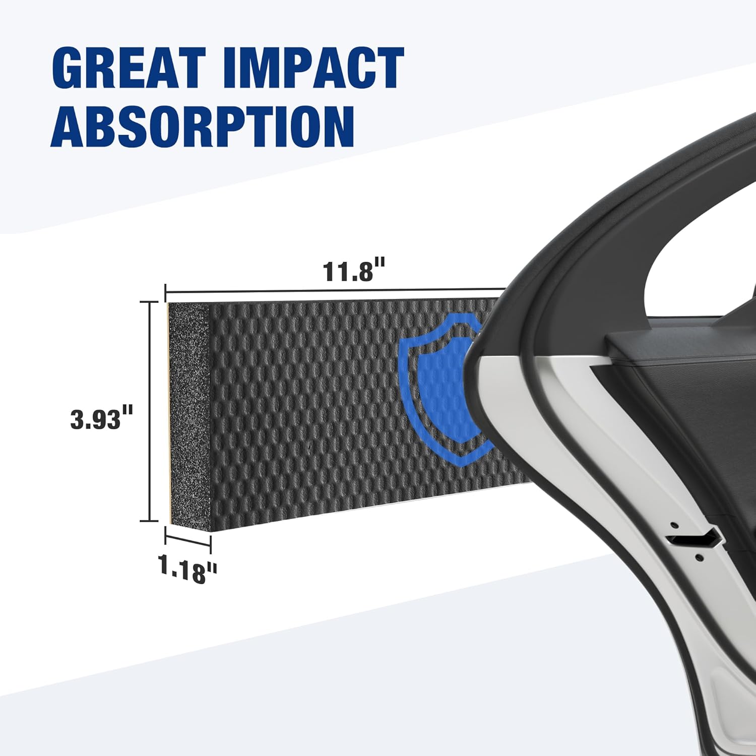 Black garage door bumper guard strip with textured mesh surface and curved edge