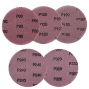 Hook-and-loop sanding discs, purple-brown, with printed grit numbers (P80–P320)