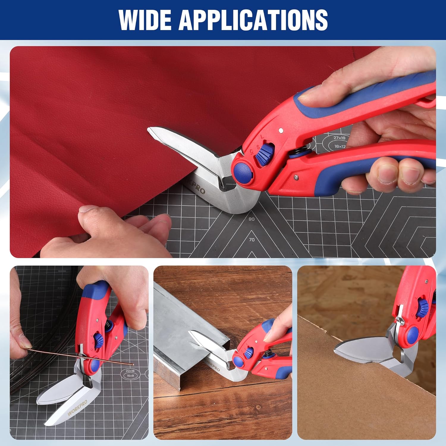 WORKPRO all-purpose scissors with stainless blades and red-blue handles for cutting