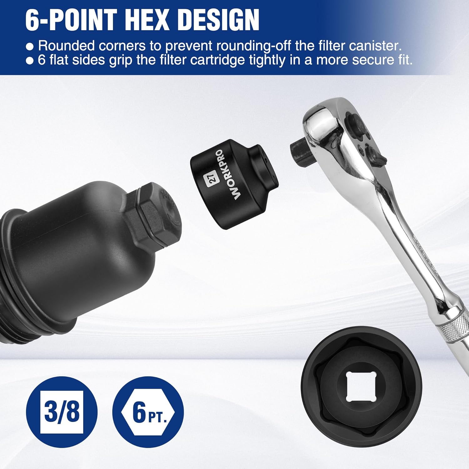 Black 27mm 6-point oil filter socket wrench, 3/8 in drive