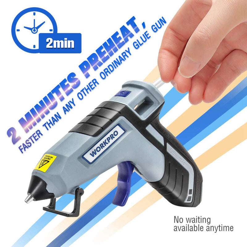 WORKPRO Cordless Hot Glue Gun with 20 Pcs Mini Glue Gun Sticks in grey with 2 minute preheat time