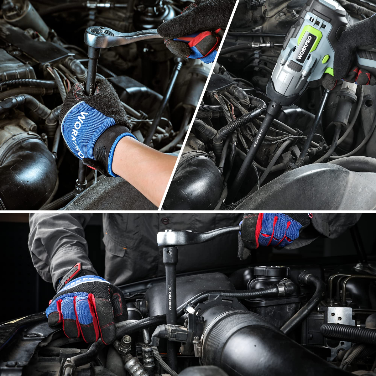 Impact extension bar used on a power tool during engine compartment work