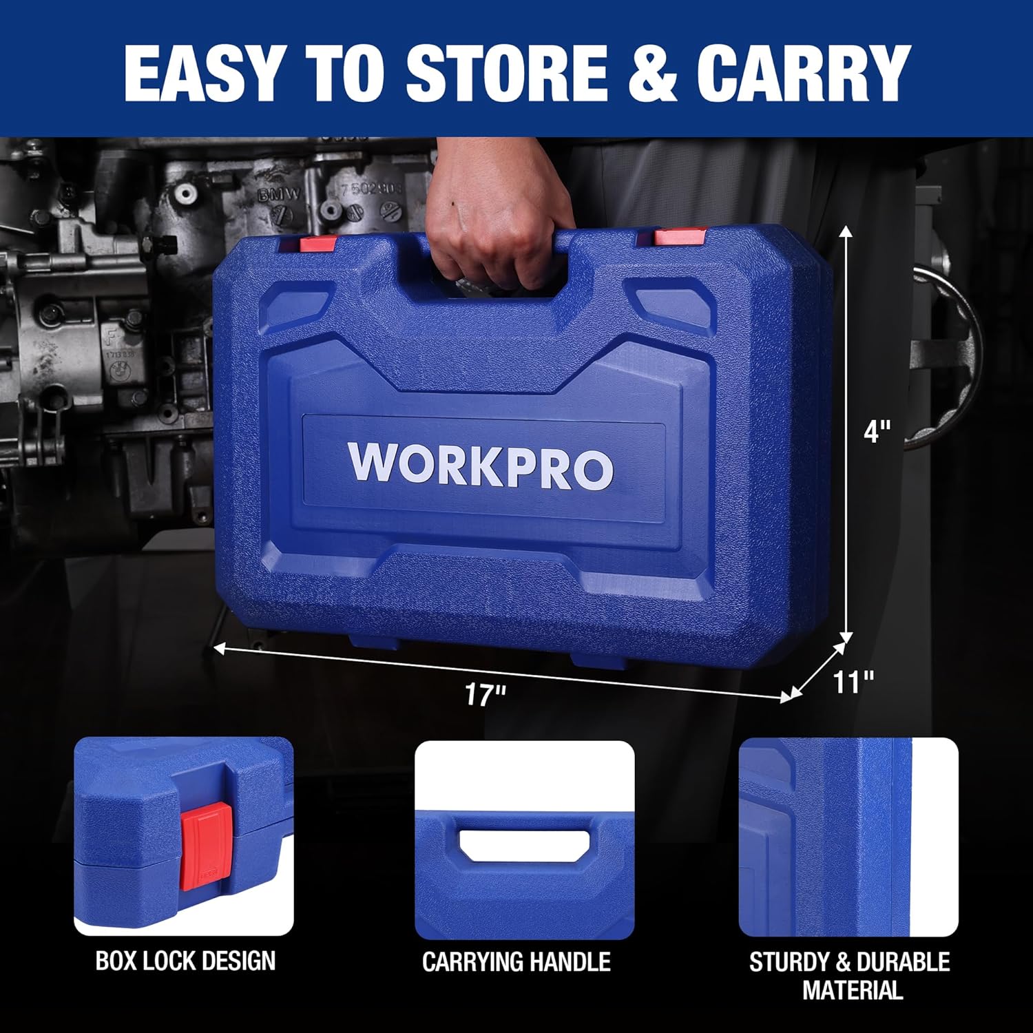 WORKPRO storage case for slide hammer puller set with handle and lock design