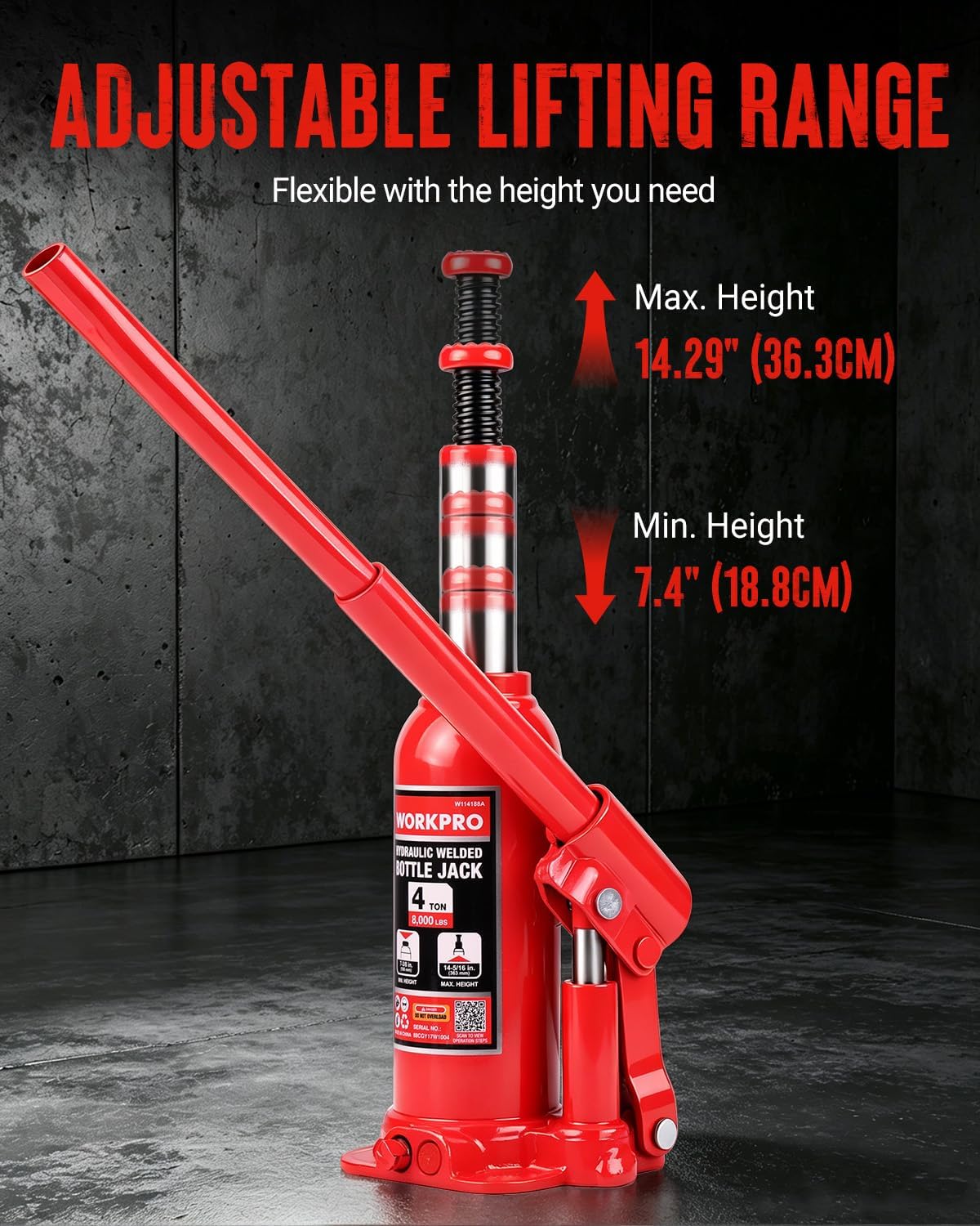 WORKPRO Bottle Jack, 4 Ton Heavy Duty Hydraulic Car Jack with Storage Case