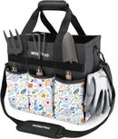 WORKPRO Garden Tool Bag Organizer, Heavy Duty Gardening Tote Bag with 10 Pockets and Long Adjustable Shoulder Strap, Standable Garden Home Tool Kits Organizer, Floral White (Tools are not Included)