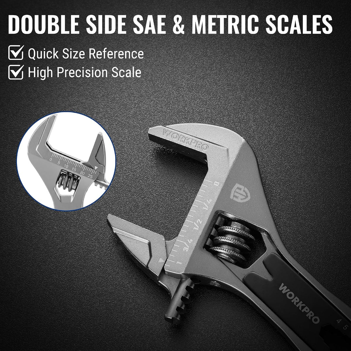 WORKPRO 4" Adjustable Wrench Wide Jaw Opening, 9-in-1 Mini Wrench Multitool