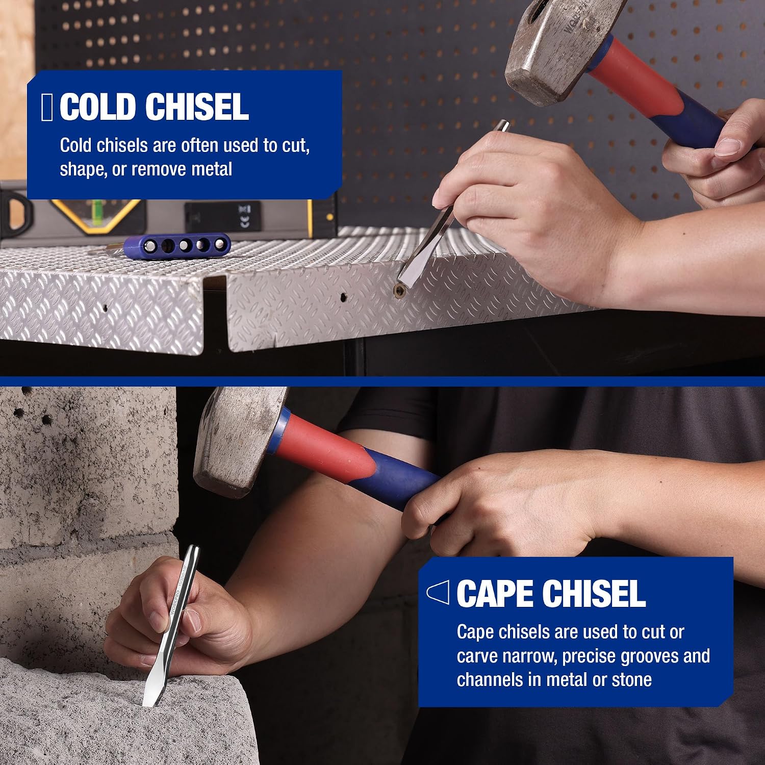 WORKPRO 5-piece punch and chisel set with storage tray, innovation quality, durable steel and secure grip