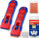 WORKPRO 2-Pack Retractable Razor Scraper Set with Built-in Blade Storage, 182 Blades, 62 Metal Razor Blades & 120 Plastic Blades for Paint Removal, Stickers, Adhesive, Glass, Ceramic and Wood