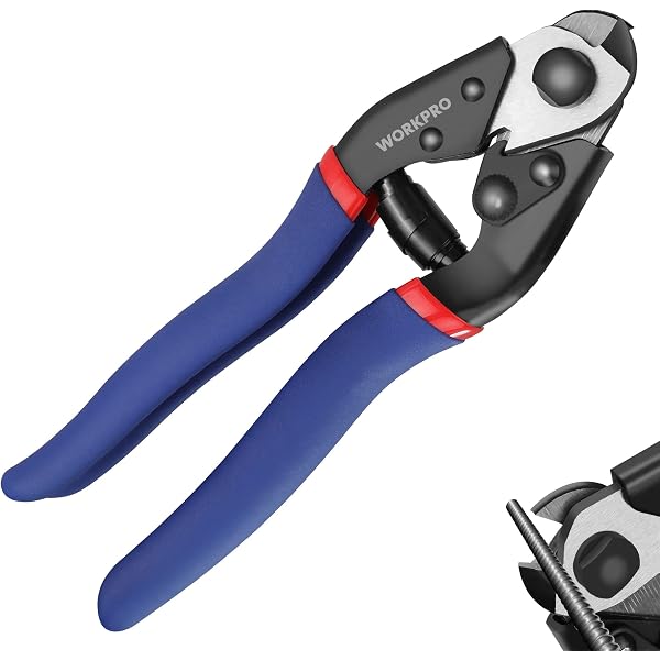 Heavy duty cable cutter with blue non-slip grips and black red-ringed cutting jaws