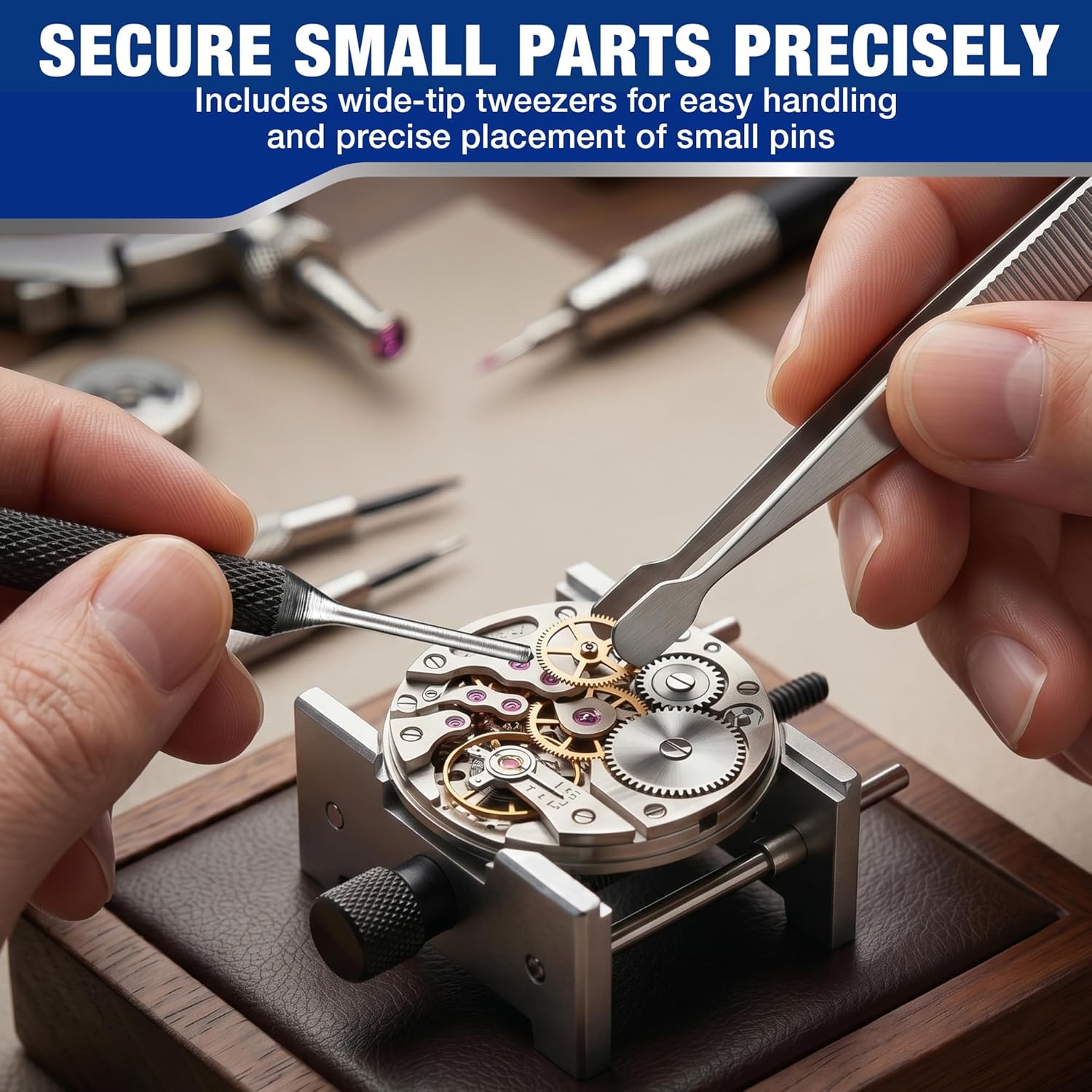 Pin punch set with included tweezers for handling small pins and components