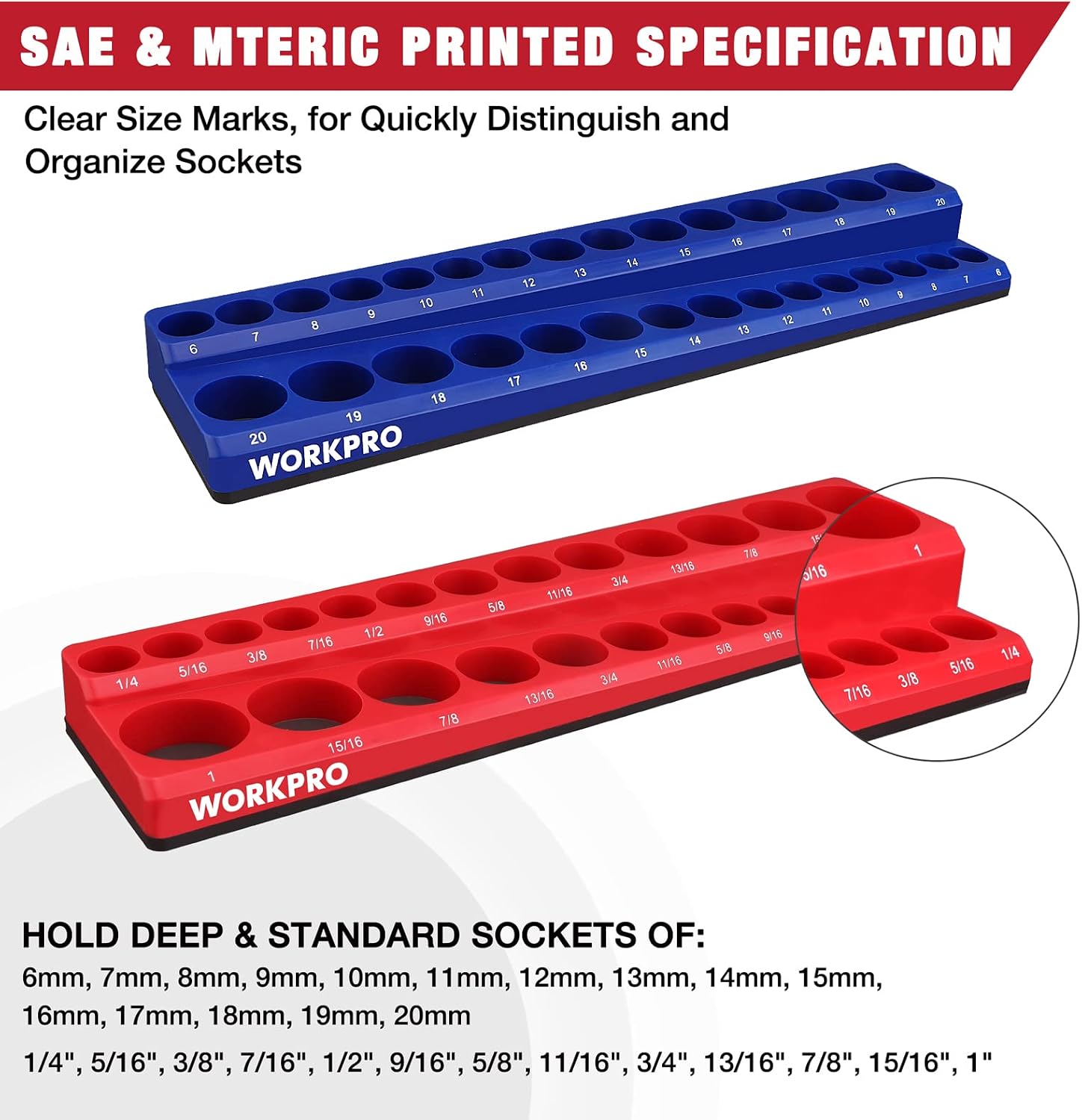 WORKPRO 3/8-inch Magnetic Socket Organizer Set (Sockets Not Included)