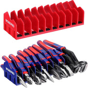 WORKPRO plier organizer rack set with red and blue slots holding pliers