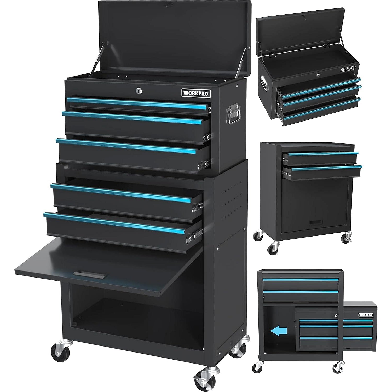 WORKPRO 5-Drawer Rolling Tool Chest, Sliding Metal Drawer Rolling Tool Storage Cabinet