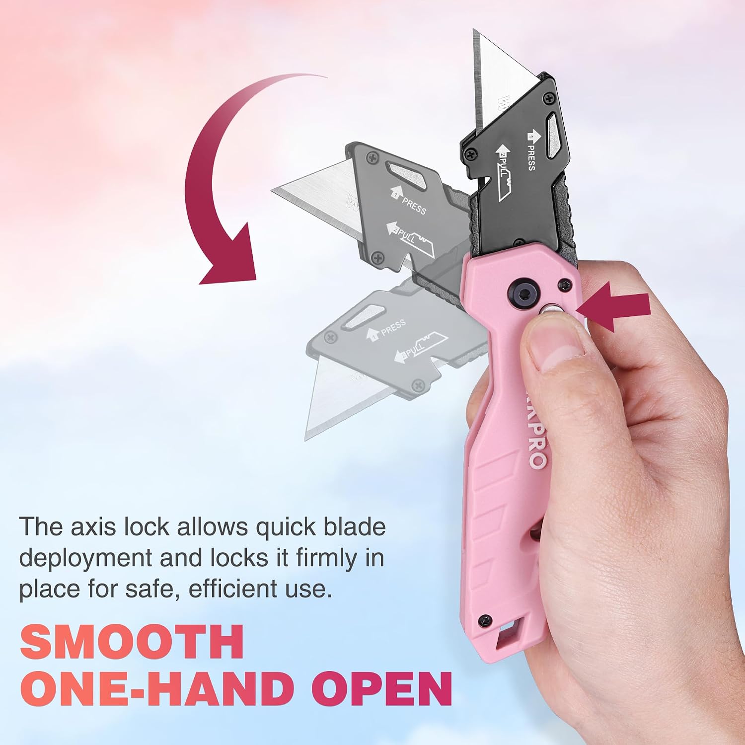 WORKPRO Folding Utility Knife with 10 Extra Blades - Pink Ribbon