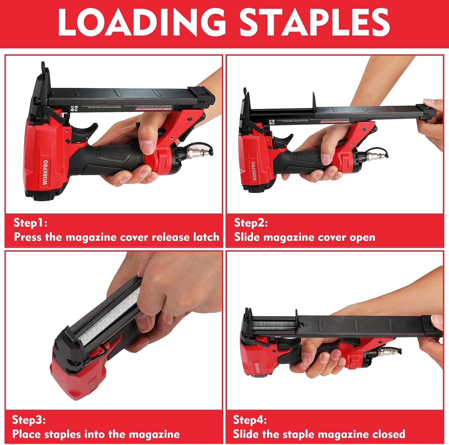 WORKPRO Pneumatic 21 Gauge Staple Gun, 8016 Upholstery Stapler with 1500pcs Staples 1/4” to 5/8”