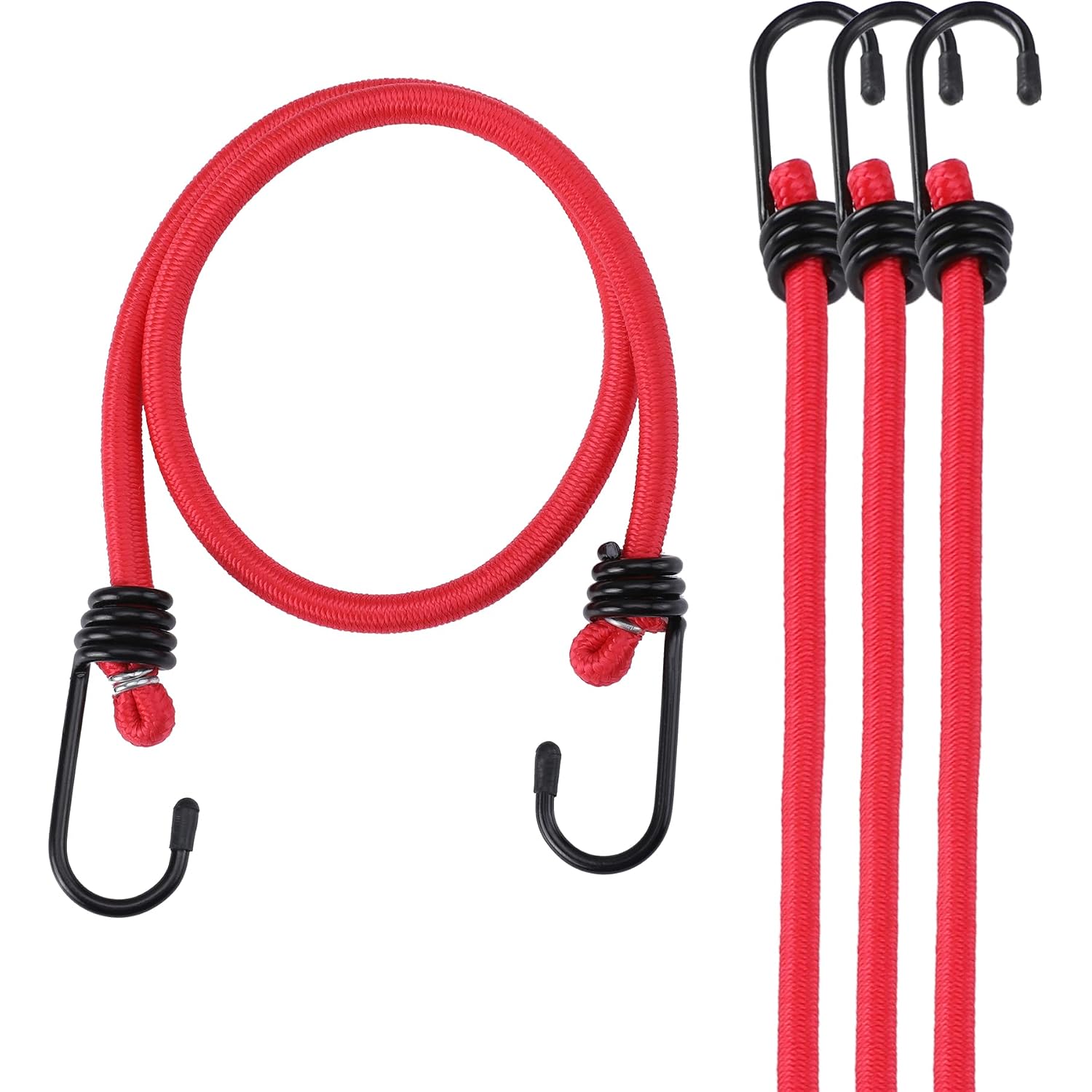 WORKPRO 24 Inch Bungee Cord with Hooks, 4 Pack Superior Rubber Heavy Duty Straps Strong Elastic Rope for Outdoor Tent, Luggage Rack, Camping, Cargo, RV, Bike, Transporting, Storage, Red