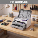 WORKPRO Small Desktop Drawer Organizer With 2 Drawers, Flip-Top Lid, Durable ABS Storage Box With PP Feet Pads, Lightweight Storage Case For Office Supplies, Desk Accessories and Crafts - Grey and White