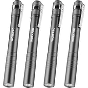 4-pack aluminum LED pen flashlights with pocket clips, dark gray finish