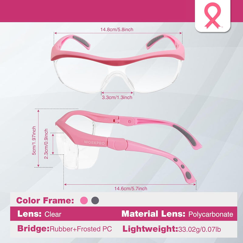 WORKPRO 3-Pack Z87.1 Anti Fog Eye Protection Safety Goggles- Pink Ribbon