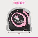 WORKPRO 25-FT Tape Measure with Fractions, 3 Brakes Retractable Measuring Tape, Compact Measurement Tape with Magnetic Hook, Nylon Coating Blade Accuracy 1/32¡±, Pink