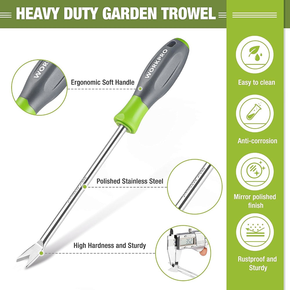 WORKPRO ergonomic garden weeder tool with polished stainless steel two-prong fork