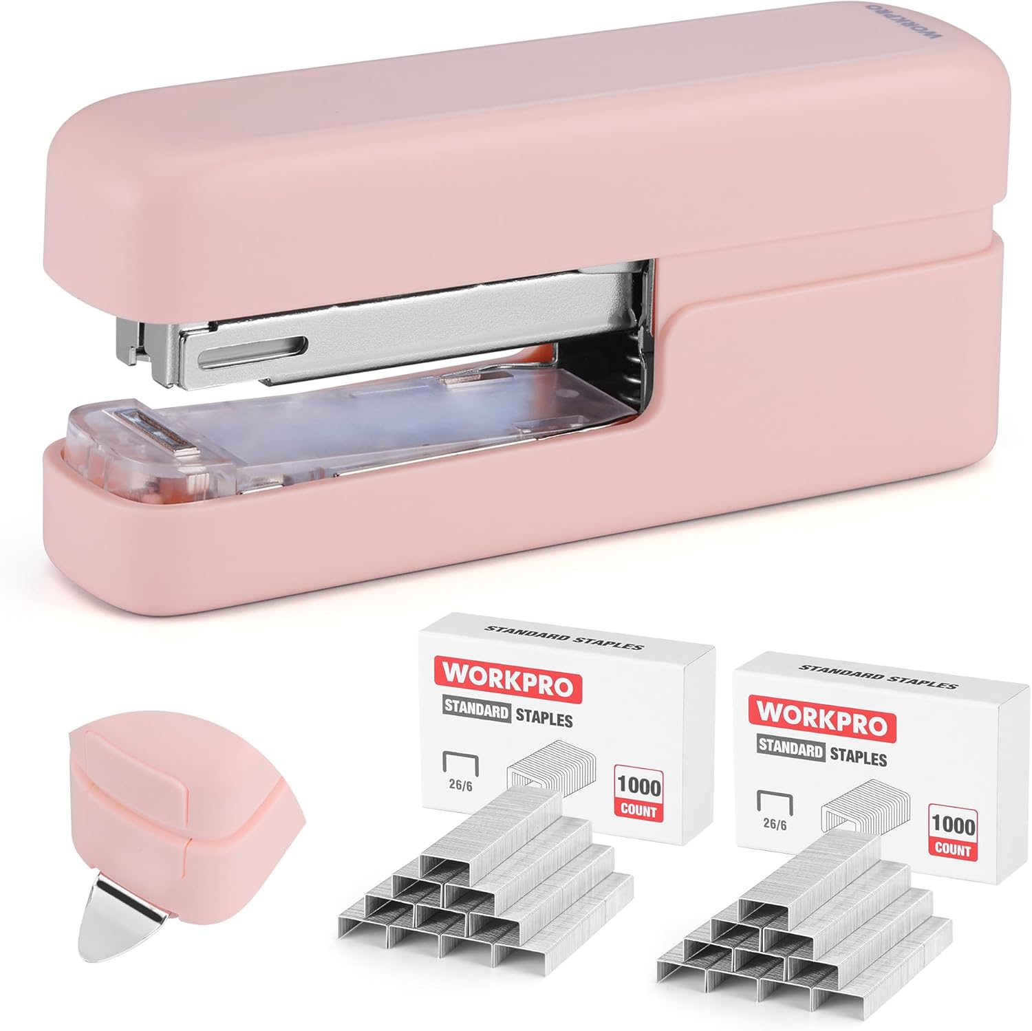 WORKPRO 2 in 1 stapler in pink with built in staple remover, secure, durable, convenient, quality