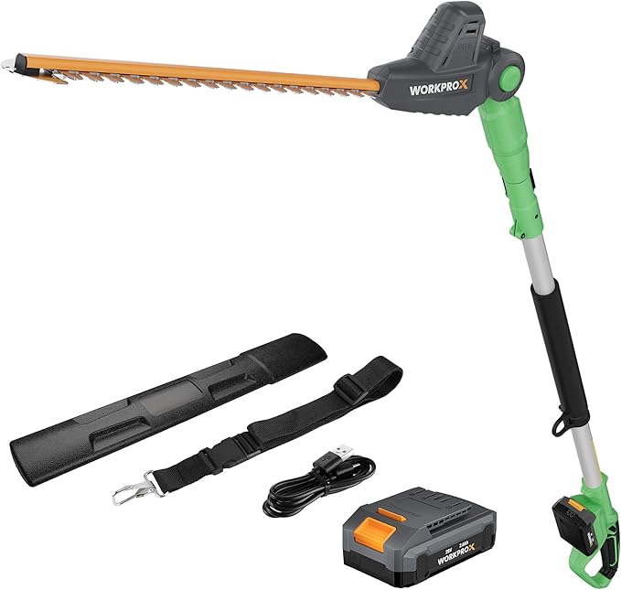 WORKPROX 20V Cordless Pole Hedge Trimmer, 9.2-Feet Reach, 11 Rotating Head