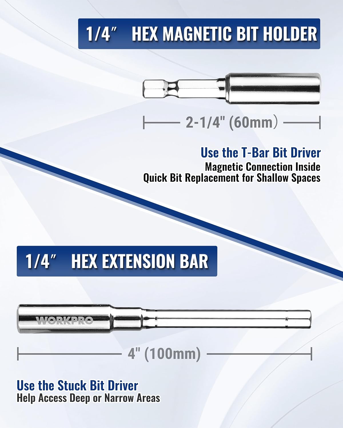 WORKPRO 15PC 14 inch Dr. Mini Ratchet with Extension Bar and Bits Set in steel with secure durable quality