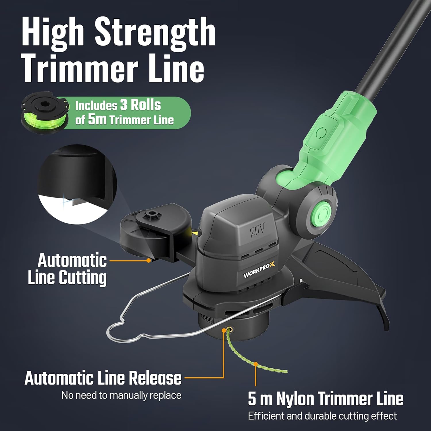 Green nylon trimmer line replacement spools with star-shaped cord