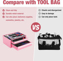 WORKPRO 12.5" Mini Tool Box with 2 Drawers & 1 Open Top Storage, Small Metal Tool Chest with PVC Liners & PP Feet Pads, Cold Rolled Steel Toolbox with Drawer Liners & Magnetic Tabs, Pink - Pink Ribbon