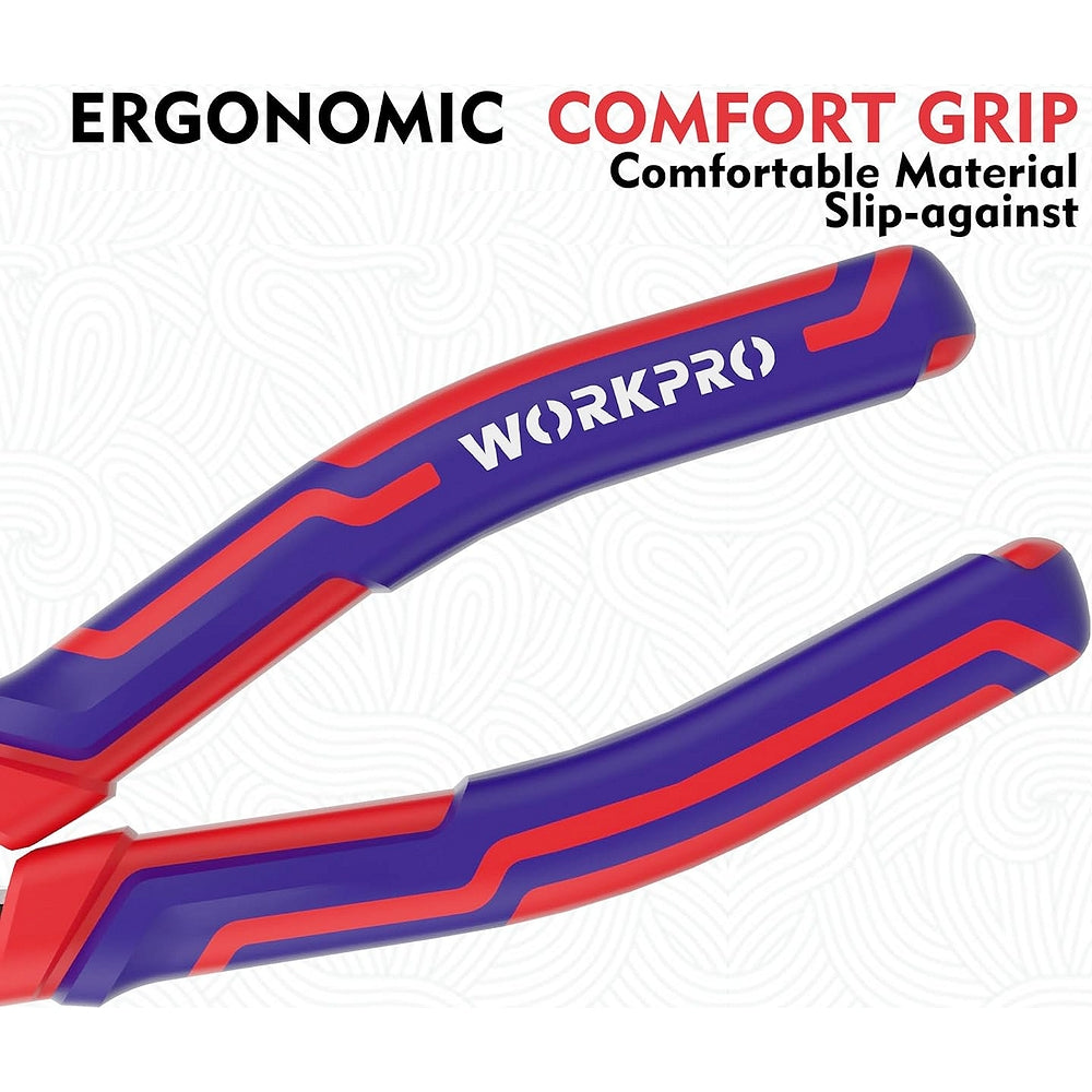 Diagonal wire cutters with red and blue comfort-grip handles, shown in close-up
