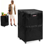 Black zip-top rolling grocery tote with dual handles and 5-wheel base