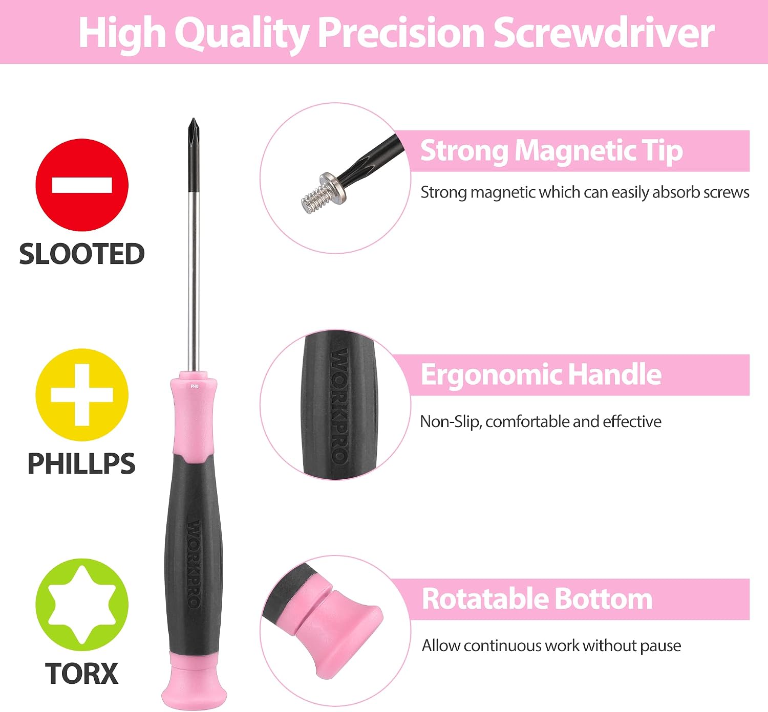 WORKPRO 33 Pcs Precision Repair Tool Set Includes Pliers Set - Pink Ribbon