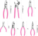 WORKPRO 7-piece Pliers Set with Groove Joint, Long Nose, Slip Joint, Linesman, and Diagonal Pliers for DIY & Home Use - Pink Ribbon