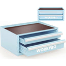 WORKPRO 12.5" Mini Tool Box with 2 Drawers & 1 Open Top Storage, Small Metal Tool Chest with PVC Liners & PP Feet Pads, Cold Rolled Steel Toolbox with Drawer Liners & Magnetic Tabs, Macaron Blue