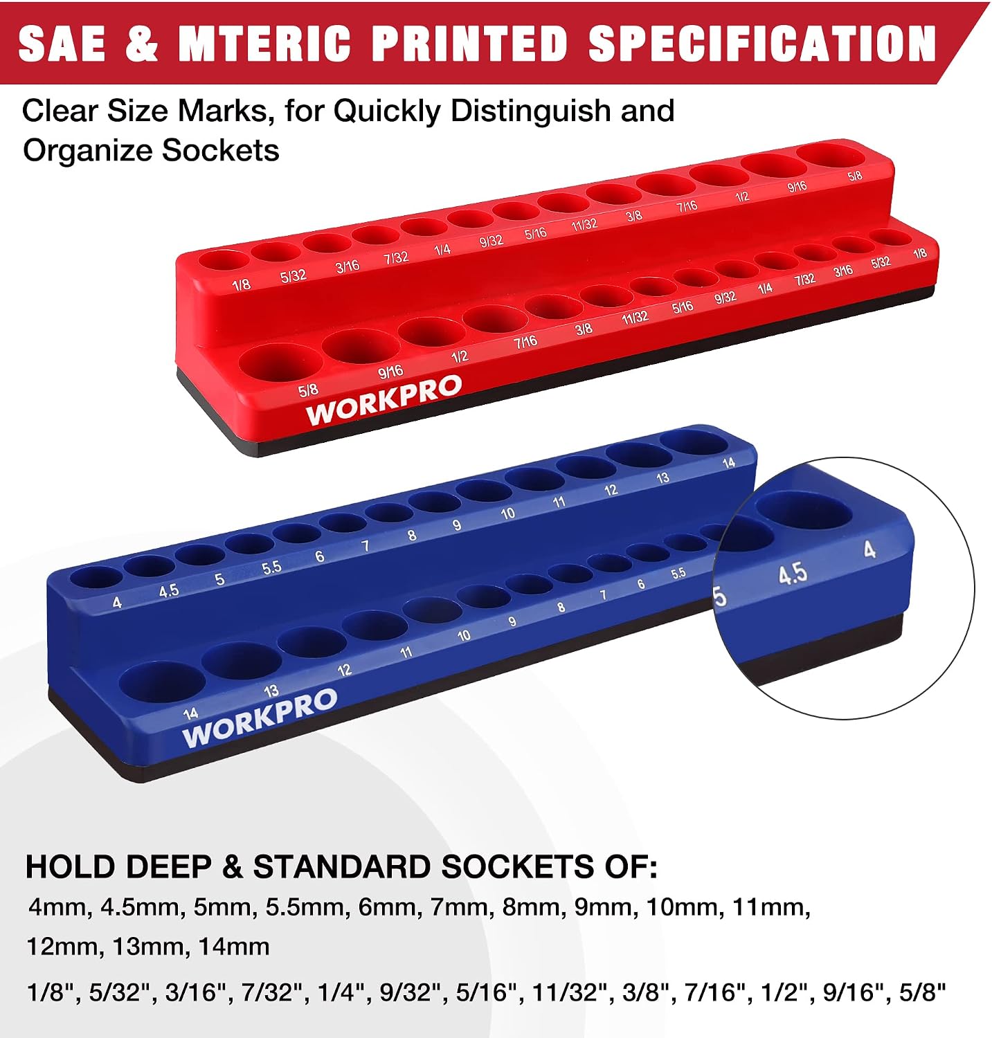 WORKPRO 1/4-inch Magnetic Socket Organizer Set (Sockets Not Included)