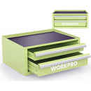 WORKPRO 12.5" Mini Tool Box with 2 Drawers & 1 Open Top Storage, Small Metal Tool Chest with PVC Liners & PP Feet Pads, Cold Rolled Steel Toolbox with Drawer Liners & Magnetic Tabs, Macaron Green